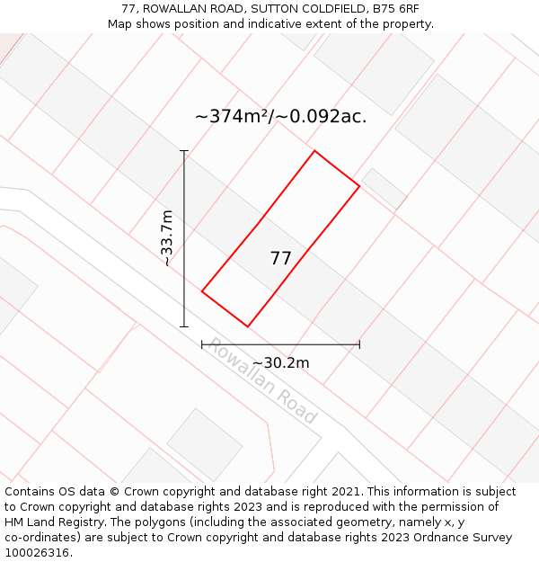 77, ROWALLAN ROAD, SUTTON COLDFIELD, B75 6RF: Plot and title map