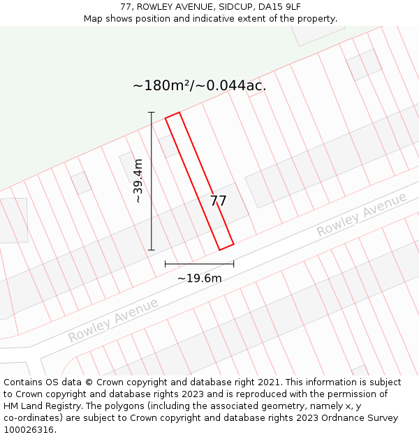 77, ROWLEY AVENUE, SIDCUP, DA15 9LF: Plot and title map