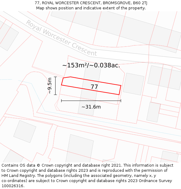 77, ROYAL WORCESTER CRESCENT, BROMSGROVE, B60 2TJ: Plot and title map