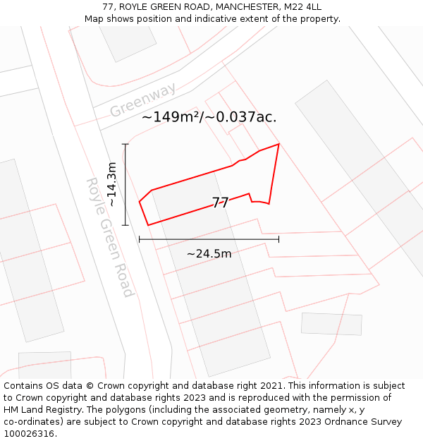 77, ROYLE GREEN ROAD, MANCHESTER, M22 4LL: Plot and title map