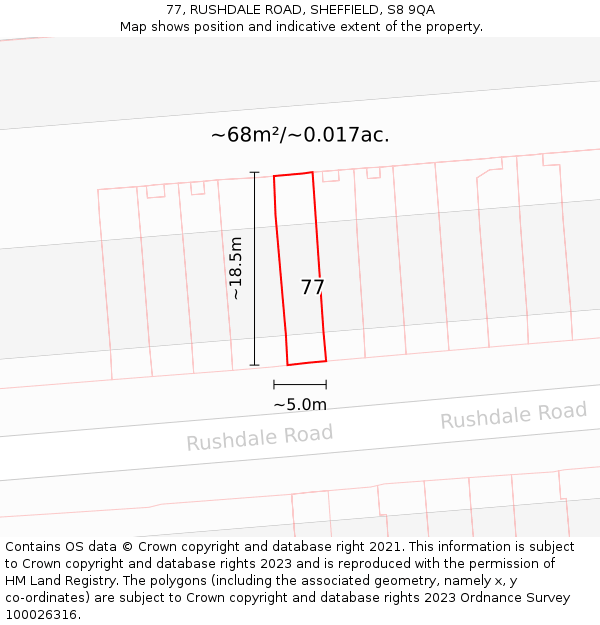 77, RUSHDALE ROAD, SHEFFIELD, S8 9QA: Plot and title map
