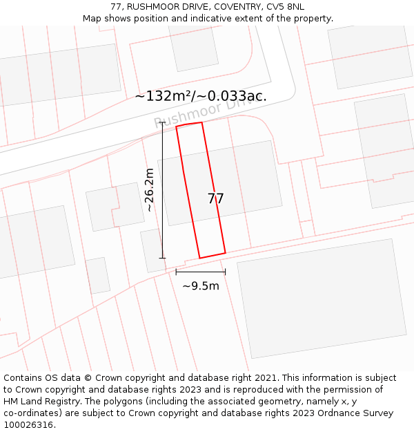 77, RUSHMOOR DRIVE, COVENTRY, CV5 8NL: Plot and title map