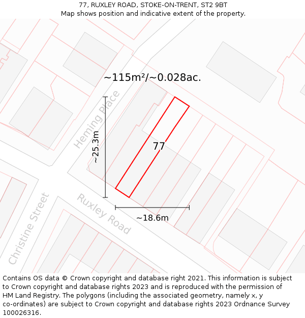 77, RUXLEY ROAD, STOKE-ON-TRENT, ST2 9BT: Plot and title map