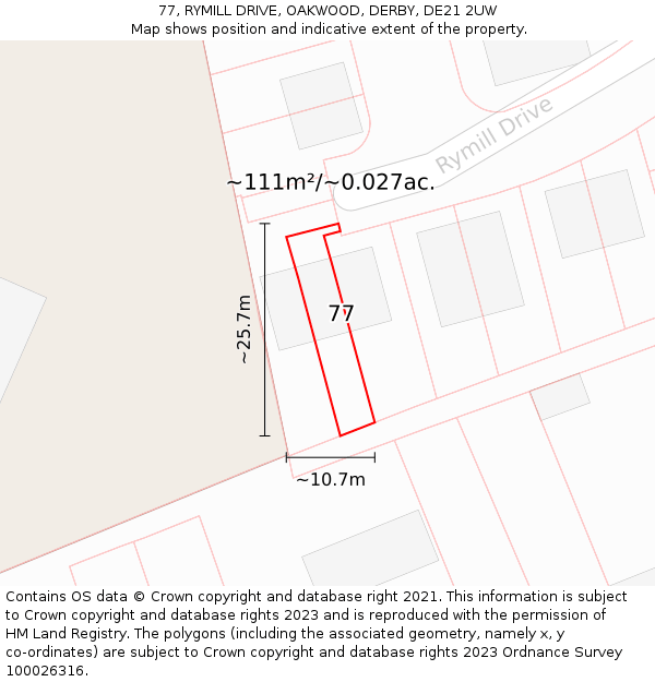 77, RYMILL DRIVE, OAKWOOD, DERBY, DE21 2UW: Plot and title map