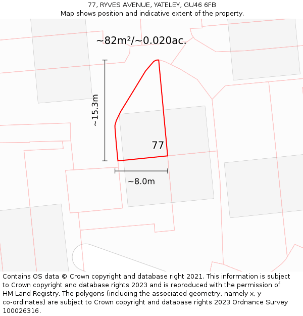 77, RYVES AVENUE, YATELEY, GU46 6FB: Plot and title map