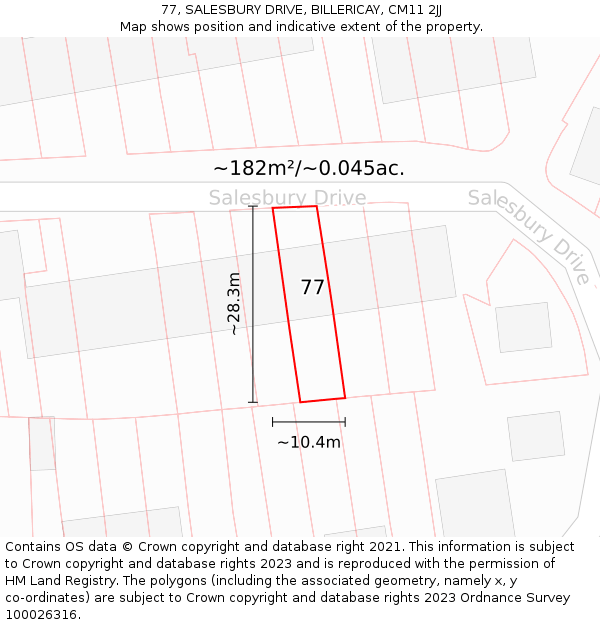 77, SALESBURY DRIVE, BILLERICAY, CM11 2JJ: Plot and title map