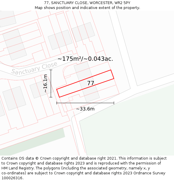 77, SANCTUARY CLOSE, WORCESTER, WR2 5PY: Plot and title map