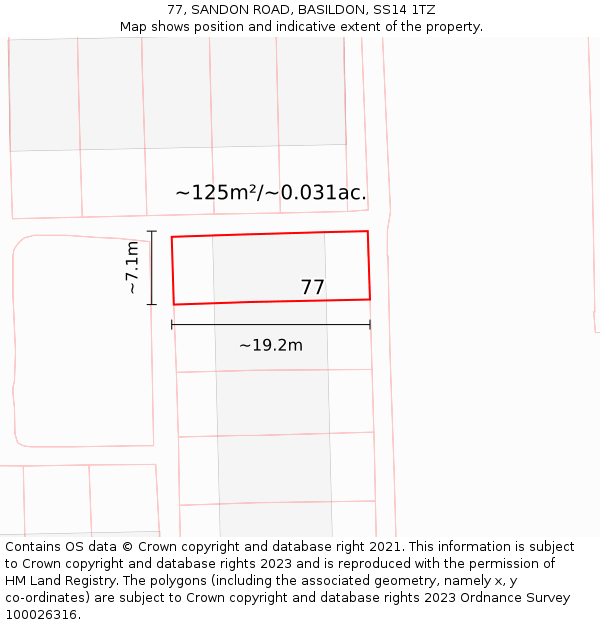 77, SANDON ROAD, BASILDON, SS14 1TZ: Plot and title map