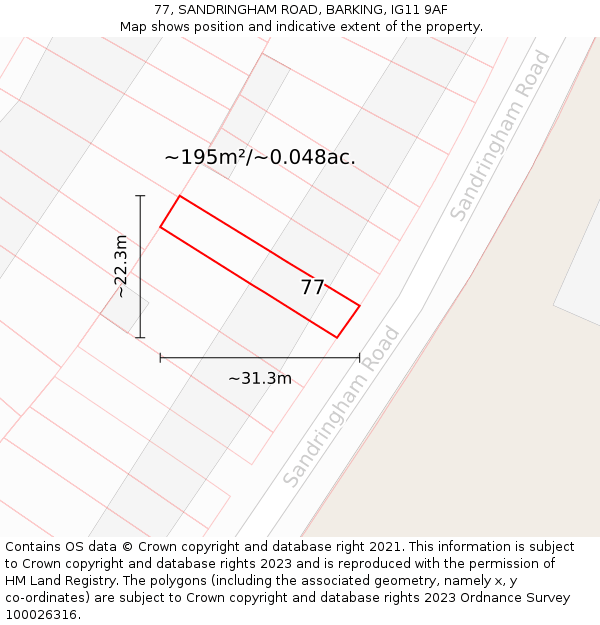 77, SANDRINGHAM ROAD, BARKING, IG11 9AF: Plot and title map