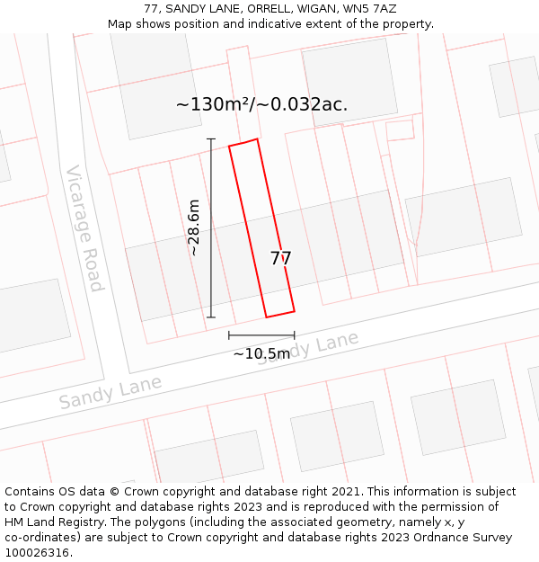 77, SANDY LANE, ORRELL, WIGAN, WN5 7AZ: Plot and title map