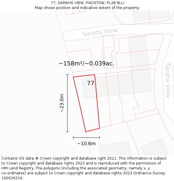 77, SARAHS VIEW, PADSTOW, PL28 8LU: Plot and title map