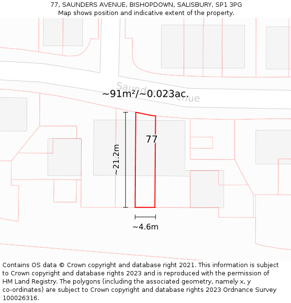 77, SAUNDERS AVENUE, BISHOPDOWN, SALISBURY, SP1 3PG: Plot and title map