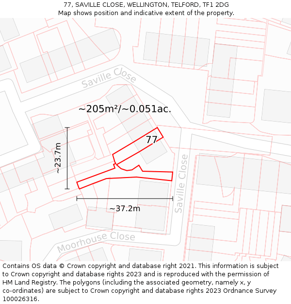 77, SAVILLE CLOSE, WELLINGTON, TELFORD, TF1 2DG: Plot and title map