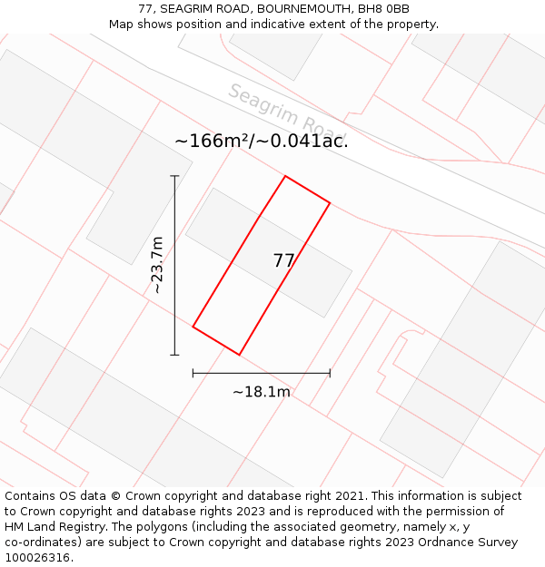 77, SEAGRIM ROAD, BOURNEMOUTH, BH8 0BB: Plot and title map