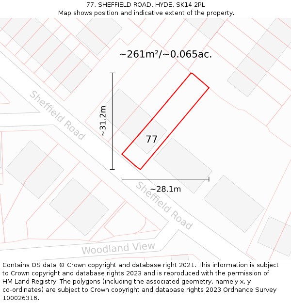 77, SHEFFIELD ROAD, HYDE, SK14 2PL: Plot and title map