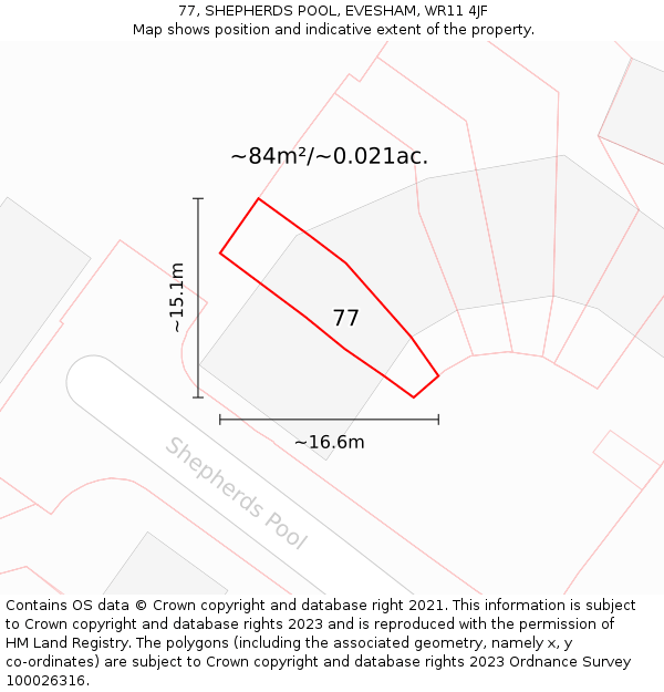 77, SHEPHERDS POOL, EVESHAM, WR11 4JF: Plot and title map