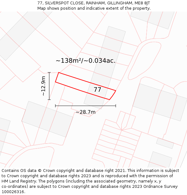 77, SILVERSPOT CLOSE, RAINHAM, GILLINGHAM, ME8 8JT: Plot and title map