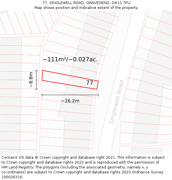 77, SINGLEWELL ROAD, GRAVESEND, DA11 7PU: Plot and title map