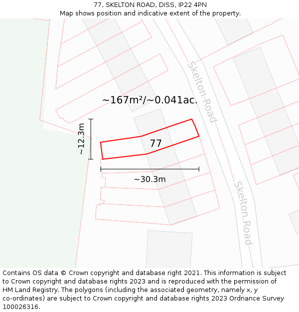 77, SKELTON ROAD, DISS, IP22 4PN: Plot and title map