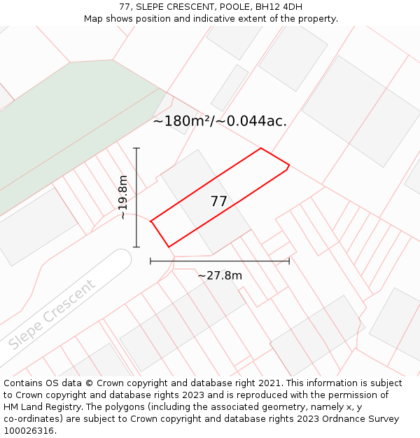77, SLEPE CRESCENT, POOLE, BH12 4DH: Plot and title map