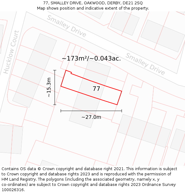 77, SMALLEY DRIVE, OAKWOOD, DERBY, DE21 2SQ: Plot and title map