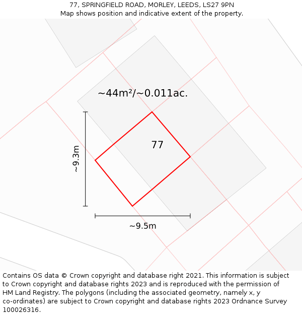 77, SPRINGFIELD ROAD, MORLEY, LEEDS, LS27 9PN: Plot and title map