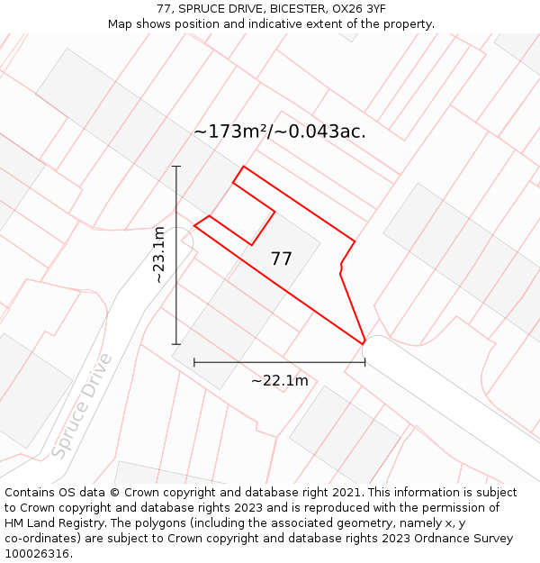 77, SPRUCE DRIVE, BICESTER, OX26 3YF: Plot and title map