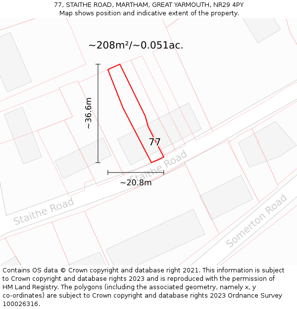 77, STAITHE ROAD, MARTHAM, GREAT YARMOUTH, NR29 4PY: Plot and title map