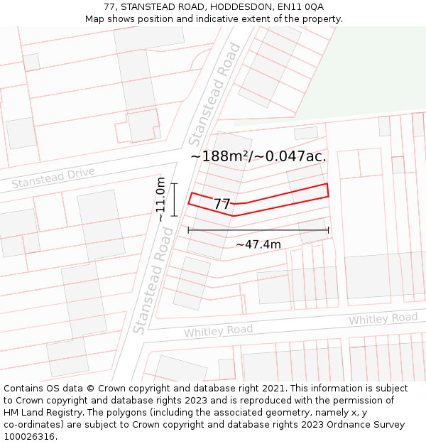 77, STANSTEAD ROAD, HODDESDON, EN11 0QA: Plot and title map