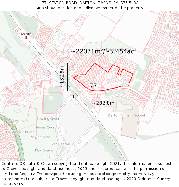77, STATION ROAD, DARTON, BARNSLEY, S75 5HW: Plot and title map