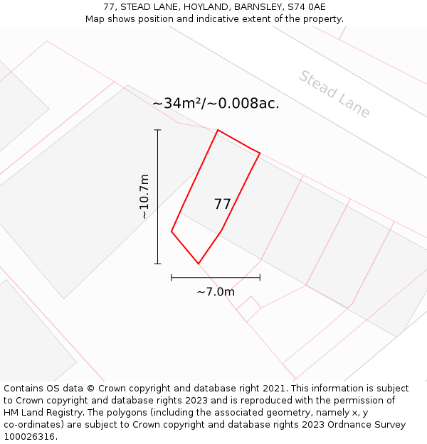 77, STEAD LANE, HOYLAND, BARNSLEY, S74 0AE: Plot and title map