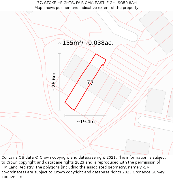 77, STOKE HEIGHTS, FAIR OAK, EASTLEIGH, SO50 8AH: Plot and title map