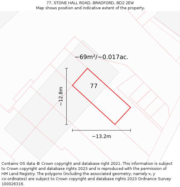 77, STONE HALL ROAD, BRADFORD, BD2 2EW: Plot and title map