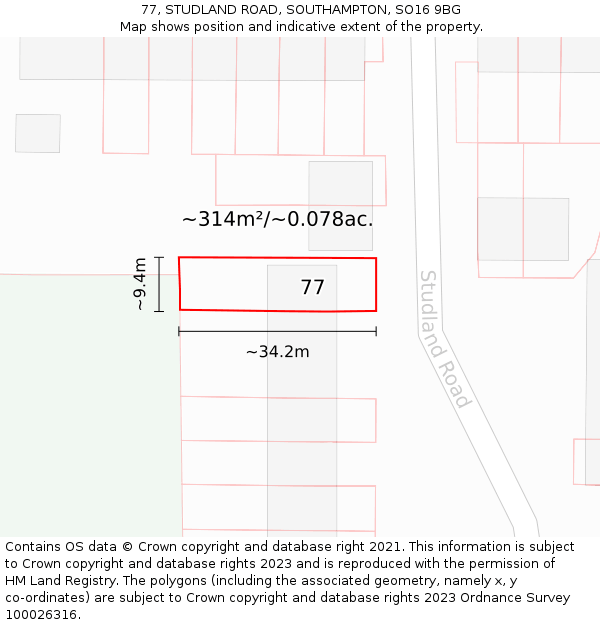77, STUDLAND ROAD, SOUTHAMPTON, SO16 9BG: Plot and title map