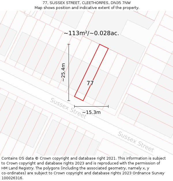 77, SUSSEX STREET, CLEETHORPES, DN35 7NW: Plot and title map