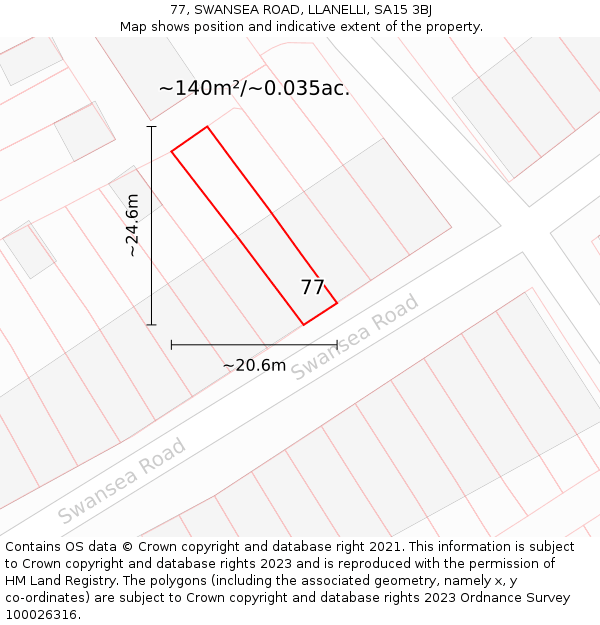 77, SWANSEA ROAD, LLANELLI, SA15 3BJ: Plot and title map