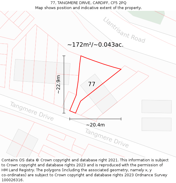 77, TANGMERE DRIVE, CARDIFF, CF5 2PQ: Plot and title map