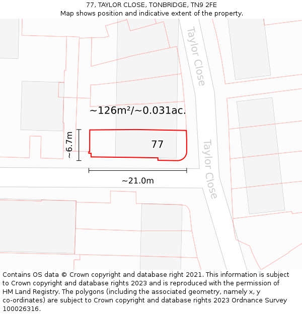 77, TAYLOR CLOSE, TONBRIDGE, TN9 2FE: Plot and title map