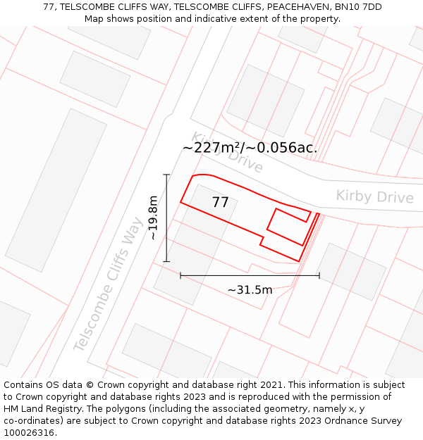 77, TELSCOMBE CLIFFS WAY, TELSCOMBE CLIFFS, PEACEHAVEN, BN10 7DD: Plot and title map