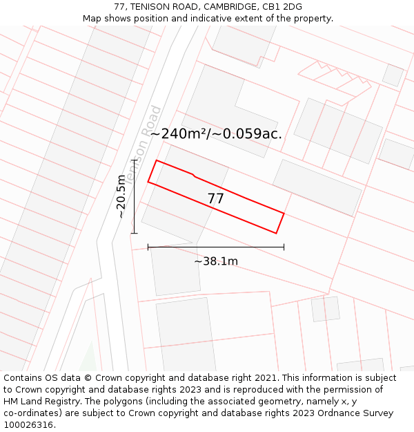 77, TENISON ROAD, CAMBRIDGE, CB1 2DG: Plot and title map