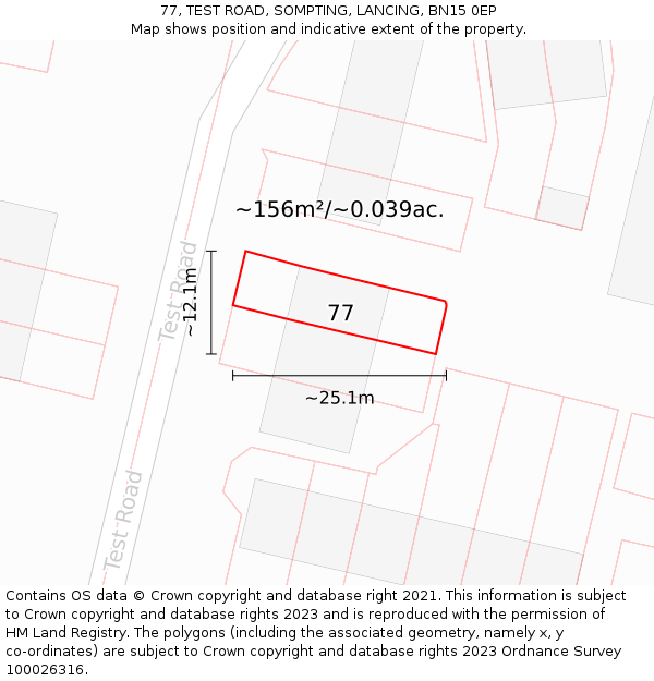 77, TEST ROAD, SOMPTING, LANCING, BN15 0EP: Plot and title map