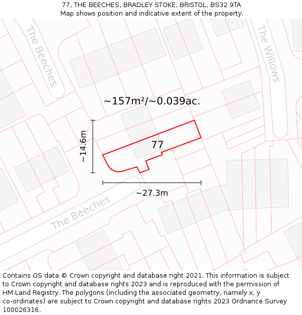 77, THE BEECHES, BRADLEY STOKE, BRISTOL, BS32 9TA: Plot and title map