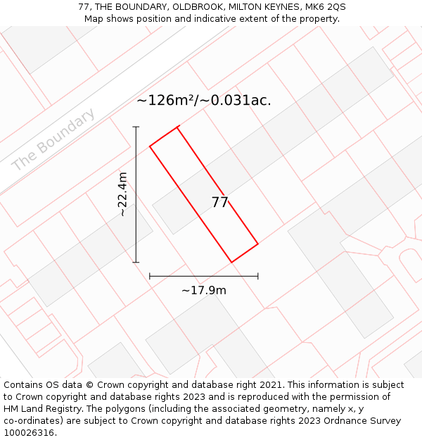 77, THE BOUNDARY, OLDBROOK, MILTON KEYNES, MK6 2QS: Plot and title map