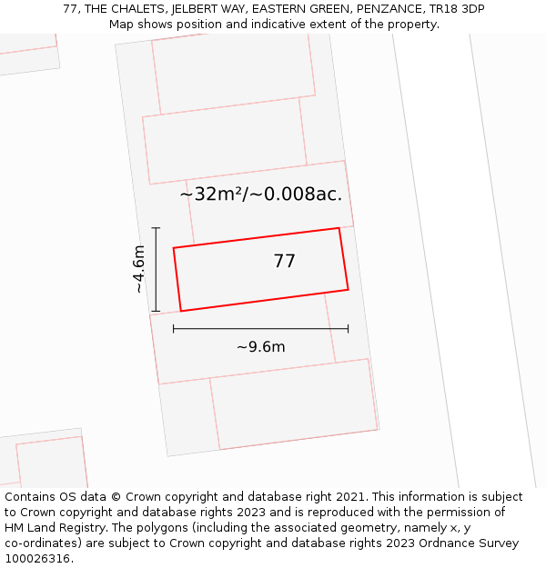77, THE CHALETS, JELBERT WAY, EASTERN GREEN, PENZANCE, TR18 3DP: Plot and title map