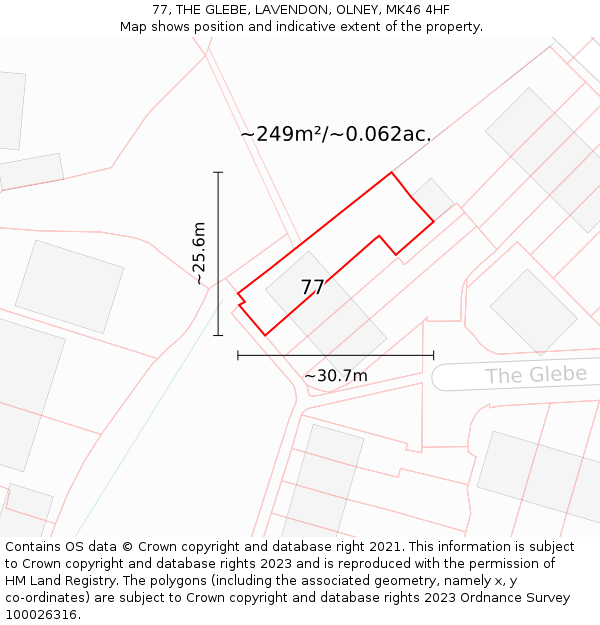 77, THE GLEBE, LAVENDON, OLNEY, MK46 4HF: Plot and title map