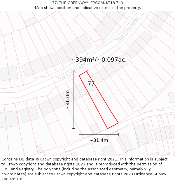 77, THE GREENWAY, EPSOM, KT18 7HY: Plot and title map