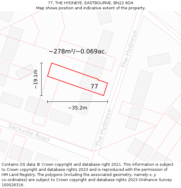 77, THE HYDNEYE, EASTBOURNE, BN22 9DA: Plot and title map