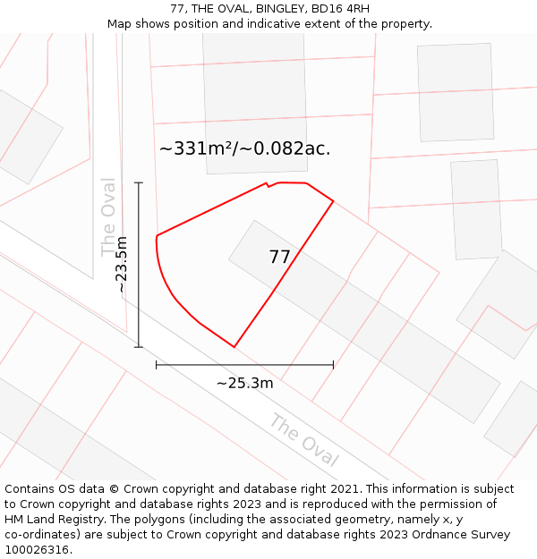 77, THE OVAL, BINGLEY, BD16 4RH: Plot and title map