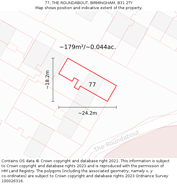 77, THE ROUNDABOUT, BIRMINGHAM, B31 2TY: Plot and title map