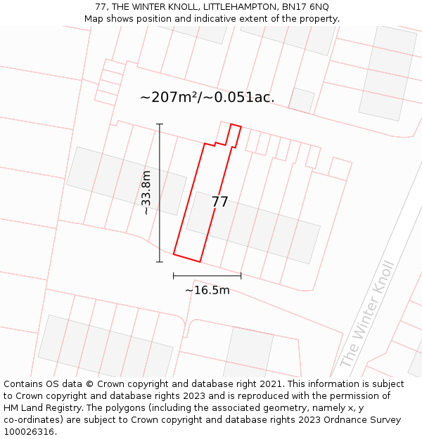 77, THE WINTER KNOLL, LITTLEHAMPTON, BN17 6NQ: Plot and title map